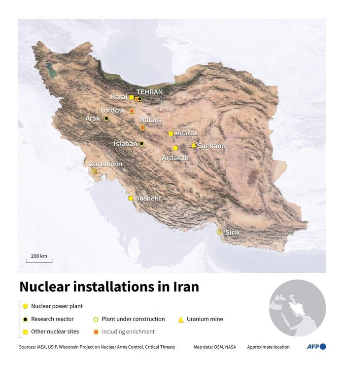 Các địa điểm hạt nhân của Iran - Ảnh: Getty Images.