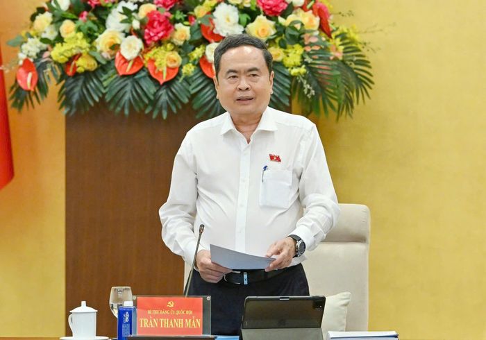  Chủ tịch Quốc hội Trần Thanh Mẫn phát biểu tại hội nghị. Ảnh: VIẾT CHUNG 