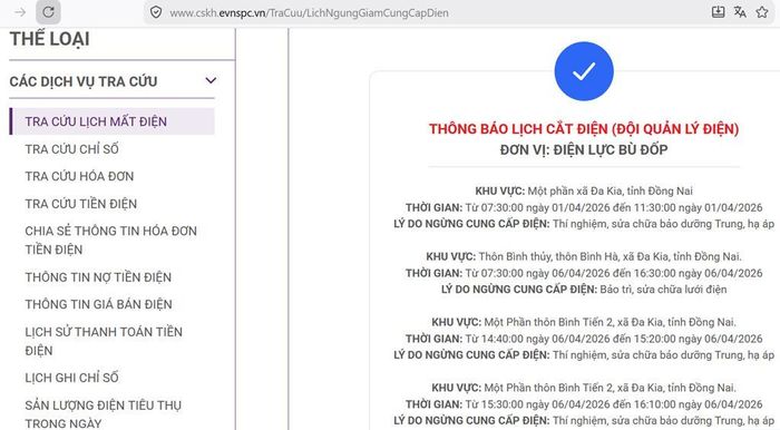 Tổng công ty Điện lực miền Nam (EVNSPC) thông báo có lịch cắt điện ở Đồng Nai trong ngày 6/4. Ảnh: BNEWS/TTXVN phát