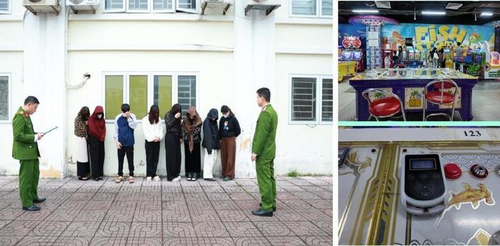 Các đối tượng và tang vật liên quan đến vụ tổ chức đánh bạc và đánh bạc dưới hình thức trò chơi điện tử “bắn cá” tại một trung tâm thương mại ở phường Thành Sen (Hà Tĩnh)