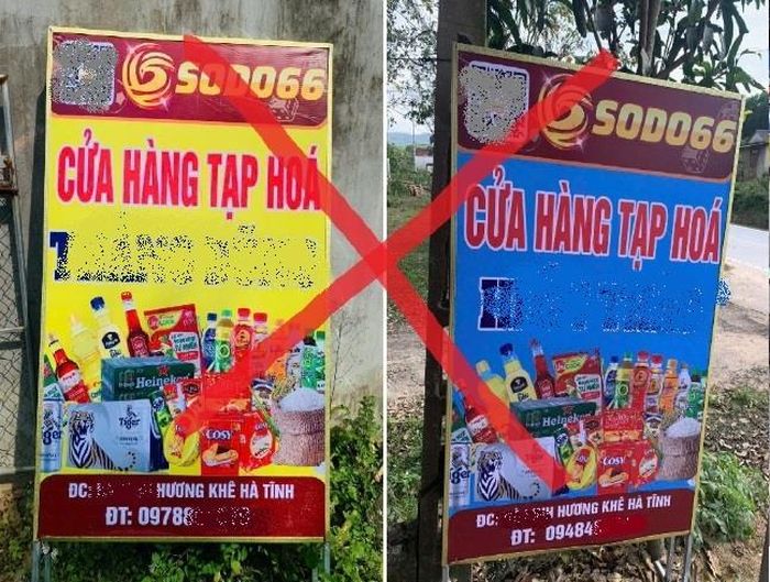 Hình thức quảng cáo cá độ bóng đá, đánh bạc trực tuyến trá hình tại các cửa hàng tạp hóa.