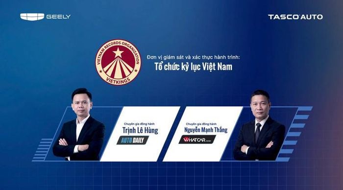 Ông Trịnh Lê Hùng và ông Nguyễn Mạnh Thắng là hai chuyên gia thực hiện chuyến đi bằng Geely EX5 EM-i dưới sự giám sát của tổ chức Kỷ lục Việt Nam. Ảnh: Geely Việt Nam