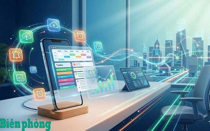 Sử dụng các ứng dụng quản lý công việc trên điện thoại giúp cá nhân chủ động kiểm soát thời gian và nhiệm vụ mọi lúc, mọi nơi. Đồ họa: Thái Bình