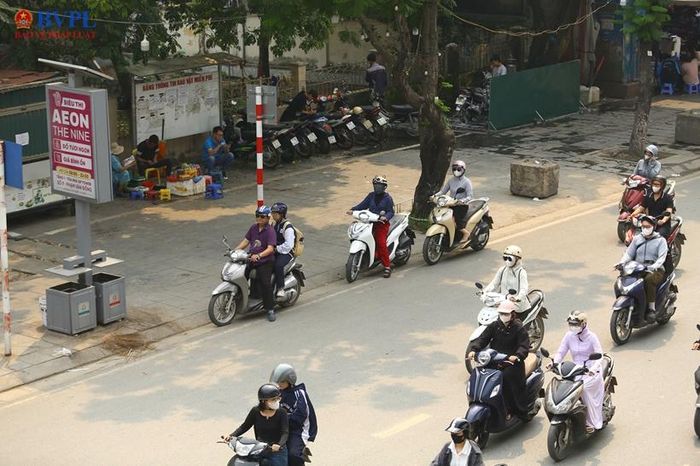 Nhiều người chọn trú dưới bóng cây để chờ đèn đỏ.