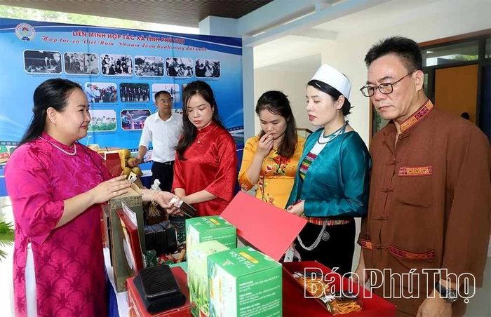 Các đại biểu thăm gian trưng bày các sản phẩm OCOP tiêu biểu của tỉnh Phú Thọ.