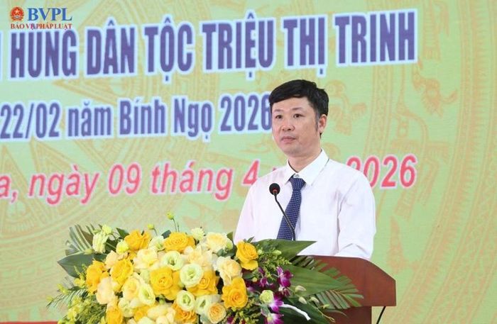 Giám đốc Sở Văn hóa, Thể thao và Du lịch Lê Văn Trung trình bày diễn văn khẳng định vai trò, ý nghĩa của cuộc khởi nghĩa Bà Triệu.