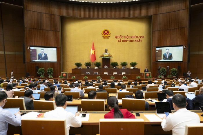Quang cảnh phiên họp tại hội trường chiều 9/4 kỳ họp thứ nhất, Quốc hội khóa XVI. Ảnh: Media Quốc hội.