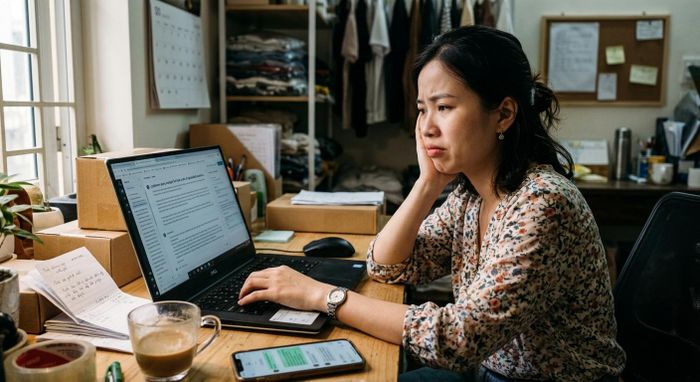 Chị Mai (35 tuổi, Hà Nội) dùng thử AI để viết bài bán hàng online (Nguồn: Gemini)