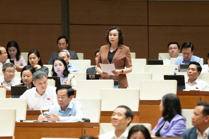 Đại biểu Cao Thị Xuân, Đoàn ĐBQH tỉnh Thanh Hóa phát biểu.