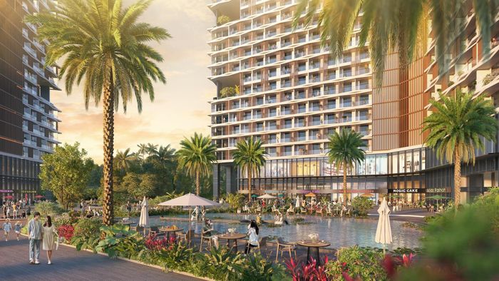 Phối cảnh hệ tiện ích nội khu ngay dưới chân tòa tháp Thanh Long. Ảnh: Sun Group