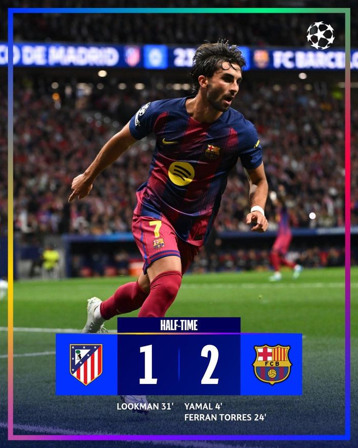 45 phút đầu khép lại với tỷ số 2-1 nghiêng về Barca