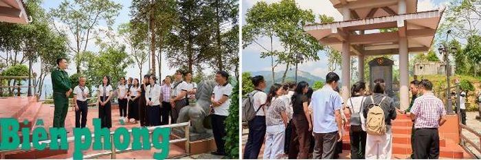 Đến với Đồn Biên phòng Sì Lờ Lầu , Bộ đội Biên phòng tỉnh Lai Châu, việc đầu tiên của đoàn "Hành trình từ trái tim" là nghiêm trang bước đến thắp nén hương trước bia tưởng niệm các liệt sĩ đã anh dũng hy sinh bảo vệ từng tấc đất biên cương. Ảnh: Xuân Hương