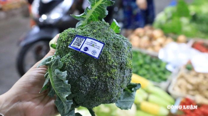 Tem truy xuất nguồn gốc được dán trực tiếp trên từng sản phẩm, giúp người tiêu dùng dễ dàng kiểm tra thông tin khi mua.