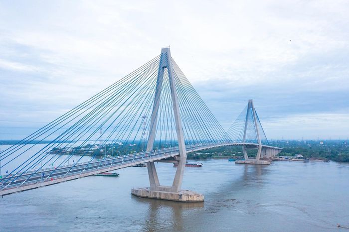 Hình ảnh cầu Mỹ Thuận 2 nối Vĩnh Long và Cần Thơ đã thông xe năm 2023. Nguồn ảnh: Trung Nam E&C