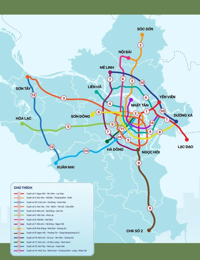 Quy hoạch 14 tuyến Metro tại Hà Nội (Ảnh: MRB)