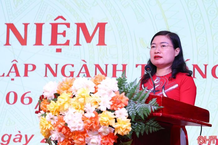 Đồng chí Nguyễn Thị Nguyệt - Phó Chủ tịch UBND tỉnh phát biểu tại lễ kỷ niệm.