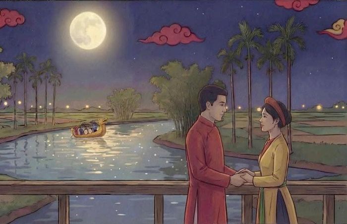 Hình ảnh Hội Lim theo phong cách tranh dân gian Đông Hồ được sáng tạo từ AI trong MV “Thương câu dân ca”. Ảnh: Thư Khánh