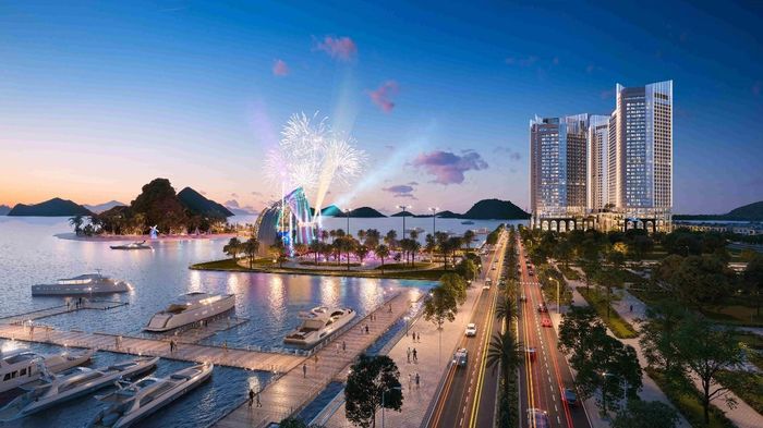 Vân Đồn ngày nay đang trở thành một đặc khu kinh tế thế hệ mới năng động, là điểm đến M.I.C.E yêu thích của các doanh nhân, doanh nghiệp toàn cầu. Ảnh phối cảnh dự án: Everland Group