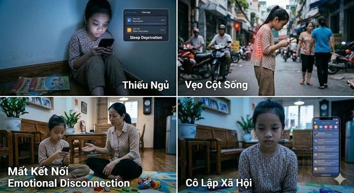 Hình ảnh: Những hậu quả khi trẻ em sử dụng điện thoại thông minh quá nhiều