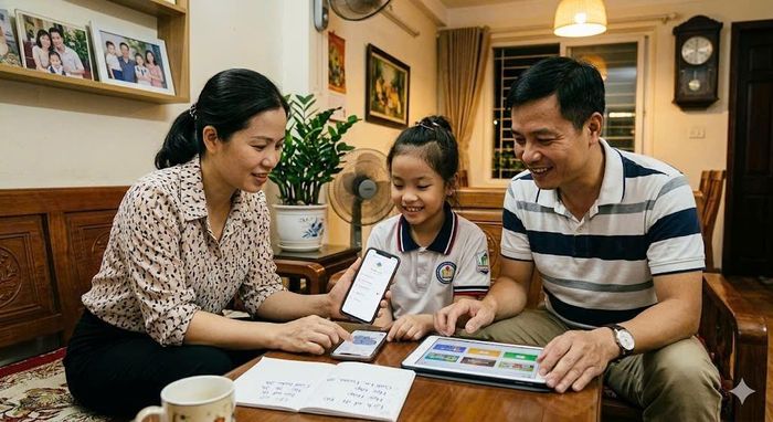 Hình ảnh: Phụ huynh quan tâm, định hướng và đồng hành cùng con trong việc sử dụng mạng xã hội