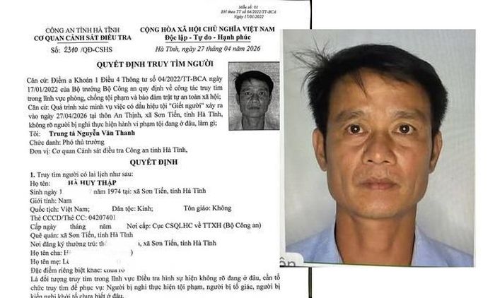 Cơ quan Công an đang truy tìm đối tượng Hà Huy Thập.