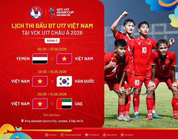 Lịch đấu của U17 Việt Nam tại VCK U17 châu Á 2026