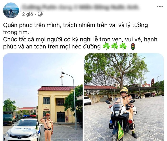 Dòng trạng thái đầy trách nhiệm của một cán bộ CSGT làm nhiệm vụ trong dịp lễ
