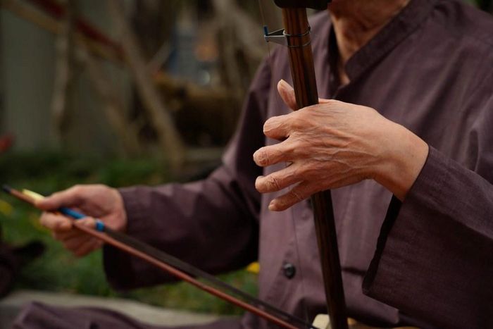 Đôi bàn tay in dấu thời gian lặng lẽ kéo những tiếng đàn nhị trong lúc chờ chương trình bắt đầu. Phía sau mỗi buổi diễn là sự bền bỉ của những con người đã dành cả năm tháng để gìn giữ và theo đuổi nghề