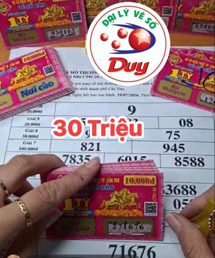Giải nhất vé số cào Cần Thơ trúng tại tỉnh Vĩnh Long. Ảnh: ĐLVS Duy