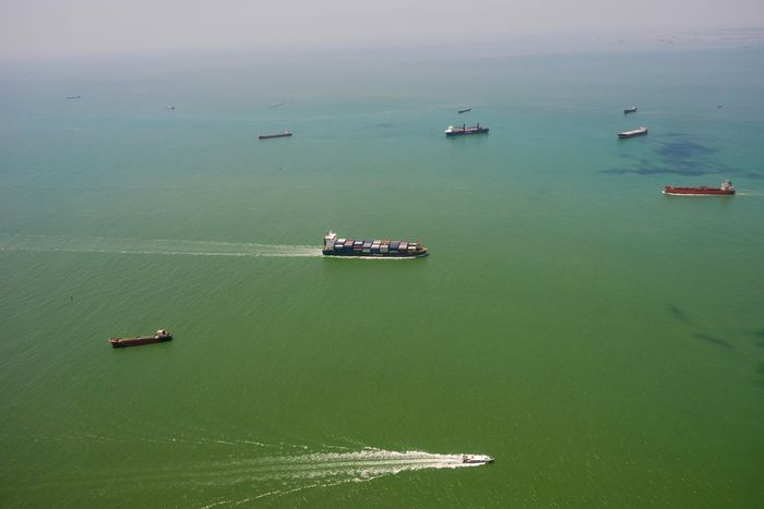 Tàu container vận chuyển hàng hóa xuất nhập khẩu tại khu vực cảng Cái Mép, TPHCM. Ảnh: HOÀNG HÙNG