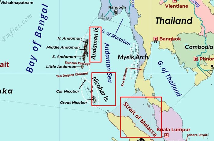 Quần đảo Andaman và Nicobar,nằm cách eo biển Malacca chỉ khoảng 350 km. Ảnh: Pmfias.com