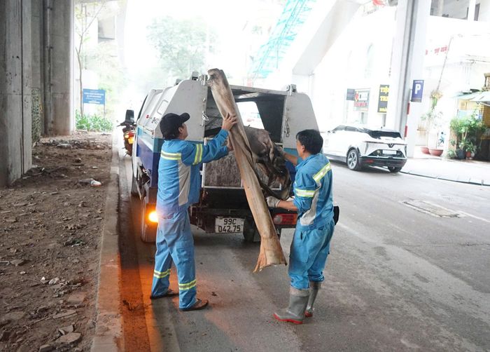 Công nhân môi trường thu gom rác thải, giữ cho các tuyến đường luôn sạch, đẹp. Ảnh: Đức Duy