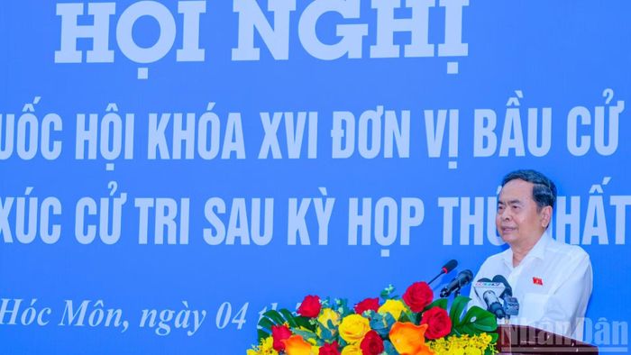 Chủ tịch Quốc hội Trần Thanh Mẫn phát biểu tại hội nghị. (Ảnh: THẾ ANH)
