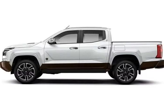 Thân xe của Mitsubishi Triton Terra có 3 tùy chọn màu, gồm be, trắng và đen. Hai màu be và trắng kết hợp với phần thân dưới màu nâu nhằm che bụi bẩn tốt hơn. Xe cũng có logo Terra riêng ở cửa xe và sử dụng bộ mâm hợp kim 20 inch, đi kèm lốp thiên hướng vận hành đường nhựa.