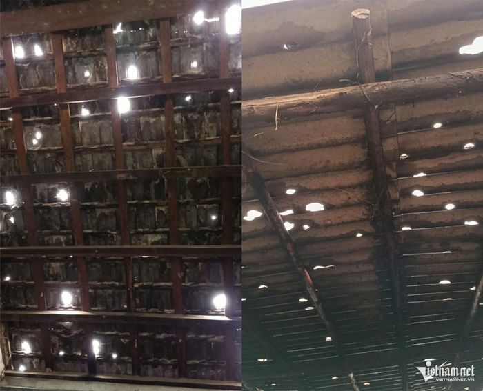 Nhiều nhà dân ở bản Đồng Tâm thủng chi chít sau trận mưa đá chiều 3/5. Ảnh: Thanh Hải