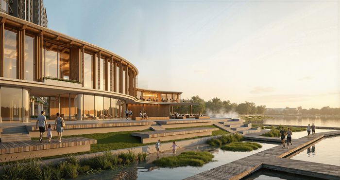 Mọi nhu cầu trị liệu tinh hoa nhất được đáp ứng ngay dưới thềm nhà với tổ hợp Clubhouse Onsen hơn 3.000m2. Ảnh phối cảnh dự án