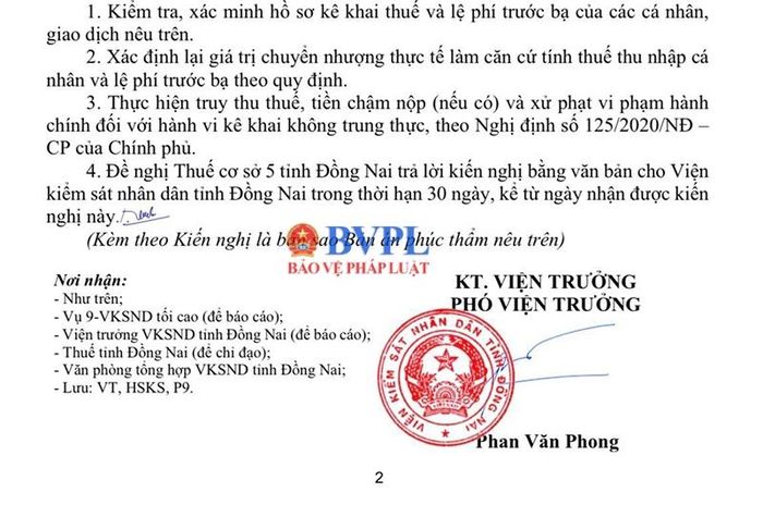  Văn bản kiến nghị của VKSND tỉnh Đồng Nai.