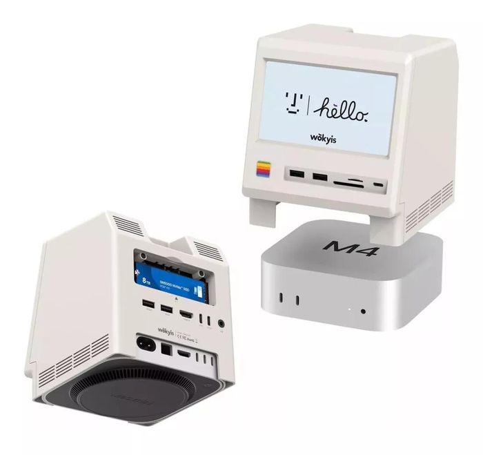 Dock retro Wokyis M5 dưới Mac mini với màn hình phụ tiện lợi. (Nguồn: Techspot)