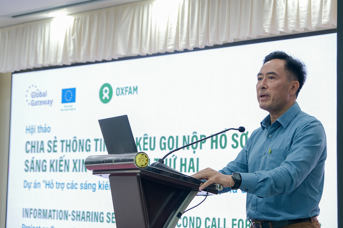 Ông Phạm Quang Tú, Phó giám đốc Quốc gia Oxfam tại Việt Nam phát biểu tại hội thảo.