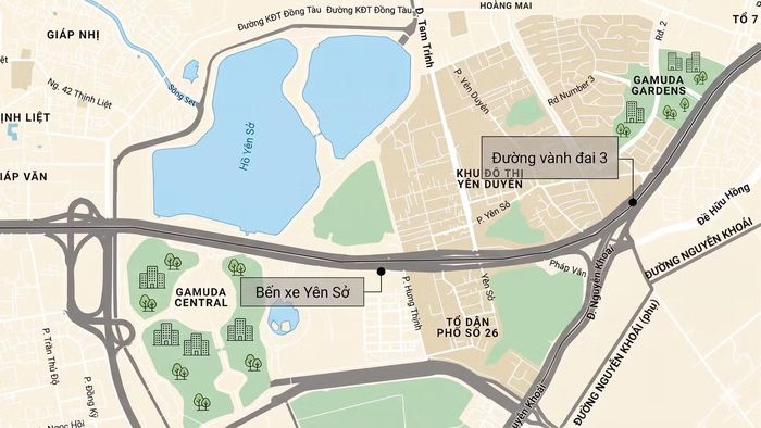 Công trình nằm trên trục đường Vành đai 3, tuyến giao thông huyết mạch của thành phố Hà Nội, nơi này cách bến xe Nước Ngầm 2 km, bến xe Giáp Bát khoảng 5 km.