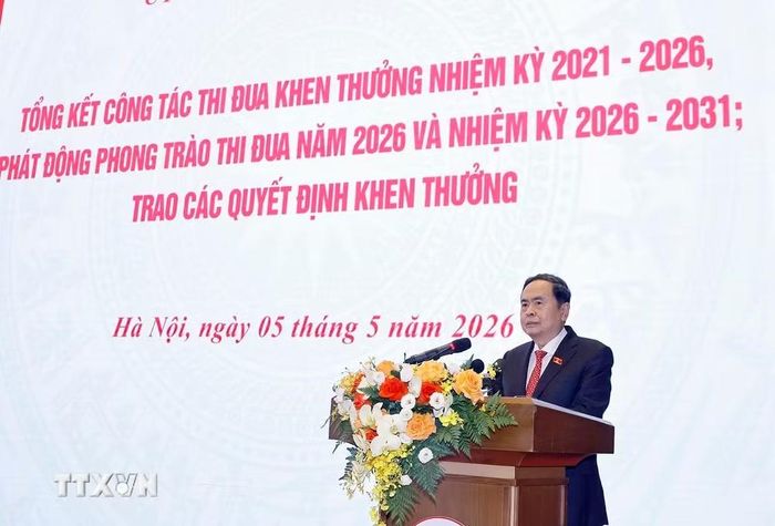 Chủ tịch Quốc hội Trần Thanh Mẫn phát động Phong trào thi đua năm 2026 và nhiệm kỳ 2026 - 2031. (Ảnh: Doãn Tấn/TTXVN)