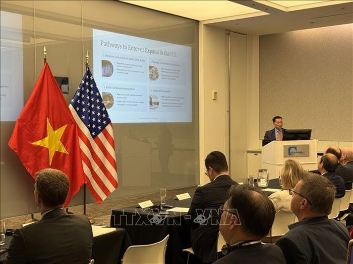Ông Tuyên Đỗ, Giám đốc điều hành tập đoàn TVD Capital Partners chia sẻ kinh nghiệm huy động vốn với các doanh nghiệp Việt Nam. Ảnh: Đoàn Hùng/Pv TTXVN tại Mỹ