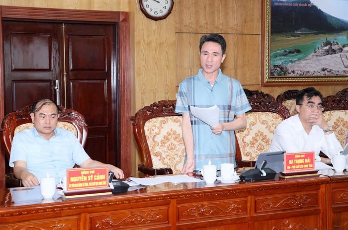 Đồng chí Hà Trọng Hải - Tỉnh ủy viên, Phó Chủ tịch UBND tỉnh phát biểu tại cuộc họp. 