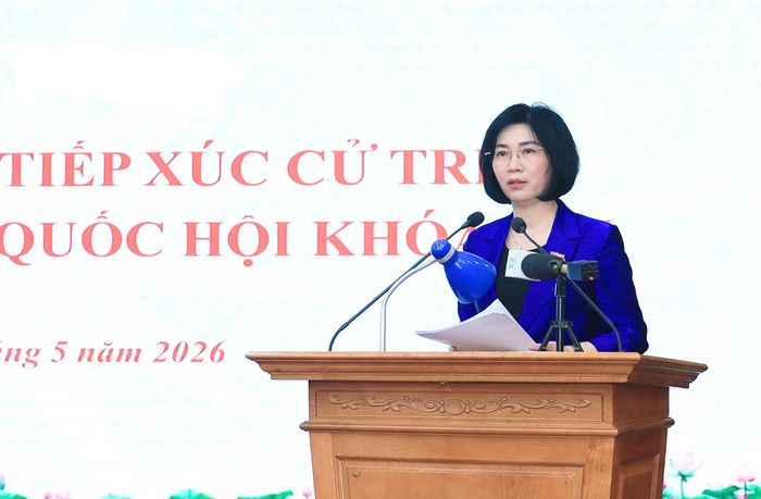 Chủ tịch HĐND thành phố Hà Nội Phùng Thị Hồng Hà phát biểu tại hội nghị. Ảnh: Quang Thái