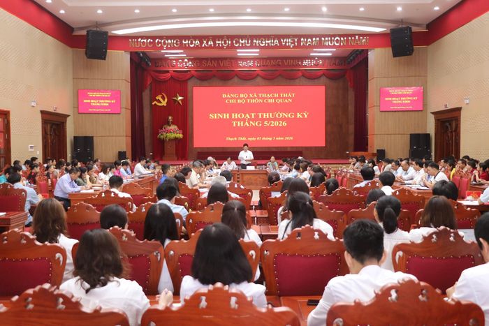 Quang cảnh buổi sinh hoạt chi bộ mẫu của chi bộ thôn Chi Quan. Ảnh: Duy Linh