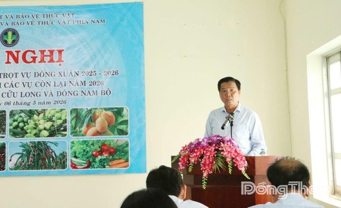 Đồng chí Lê Chí Thiện phát biểu tại hội nghị.