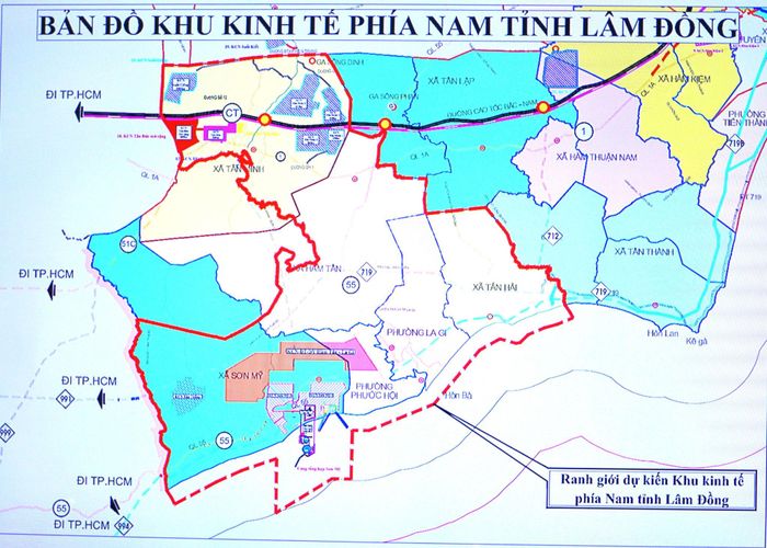 Bản đồ khu kinh tế phía Nam tỉnh Lâm Đồng