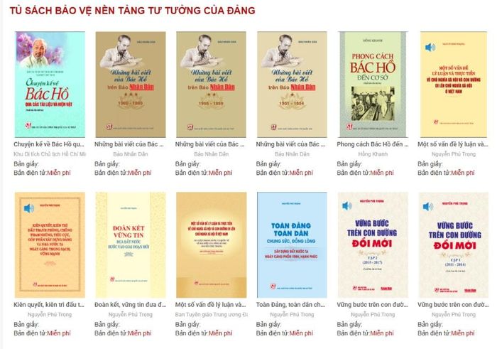Tủ sách điện tử “Bảo vệ nền tảng tư tưởng của Đảng” của Nhà xuất bản Chính trị quốc gia Sự thật trên trang Stbook.vn và Sachquocgia.vn với hơn 200 đầu sách phục vụ bạn đọc miễn phí trong nhiều năm qua