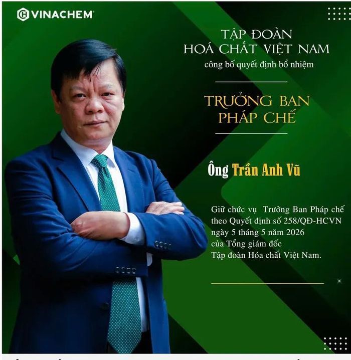 Ông Trần Anh Vũ được bổ nhiệm giữ chức Trưởng ban Pháp chế Tập đoàn