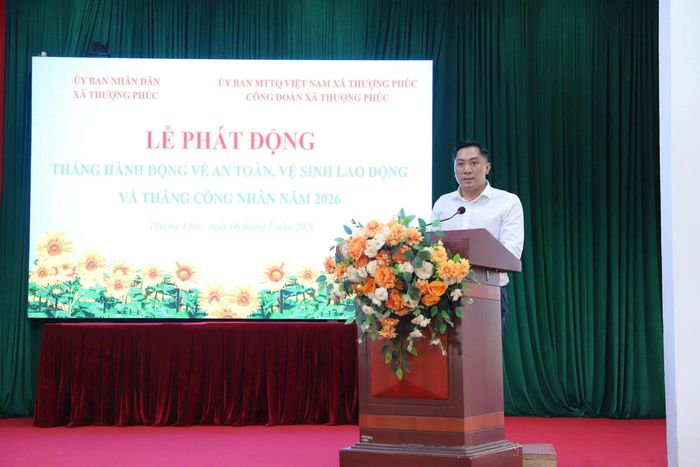 Phó Chủ tịch UBND xã Thượng Phúc Trần Ngọc Tuân phát động Tháng Công nhân và Tháng hành động về An toàn, vệ sinh lao động năm 2026